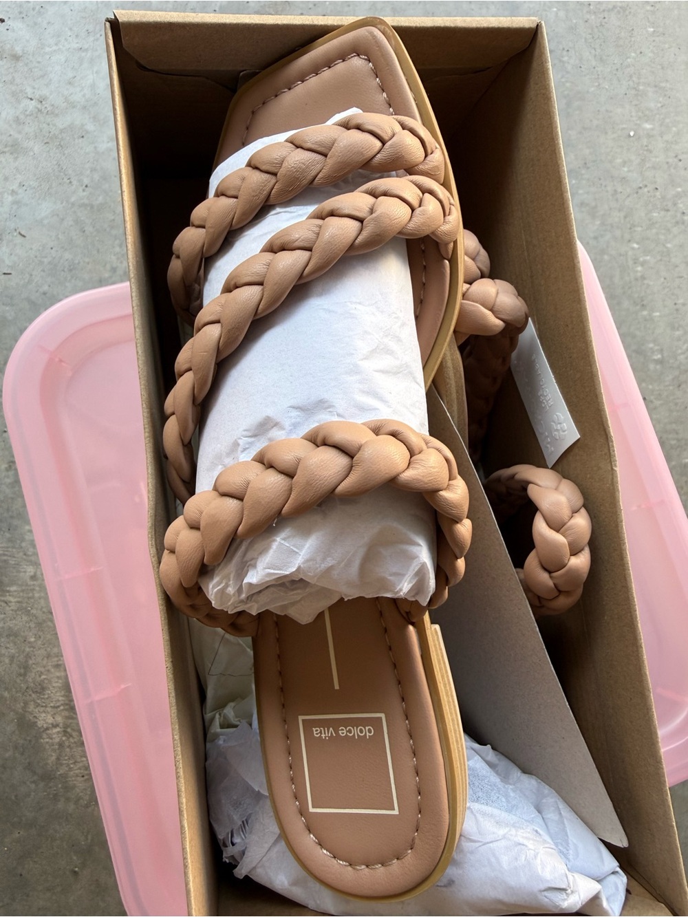 Dolce Vita Braided Tan Slide Sandals